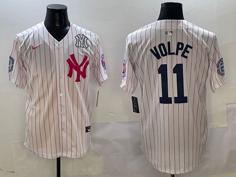 Men New York Yankees 11 Volpe White Stripe Jointly Name Nike 2025 MLB Jersey style 6